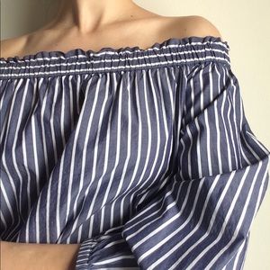 J.Crew NWT Open Shoulder, Navy & White Stripes Top